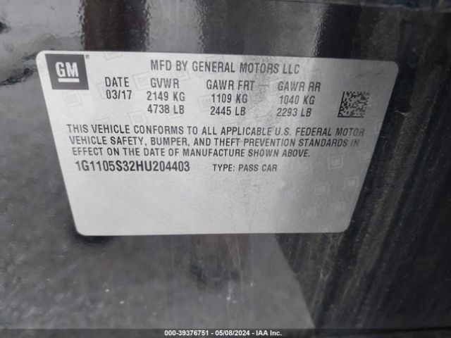 Photo 8 VIN: 1G1105S32HU204403 - CHEVROLET IMPALA 