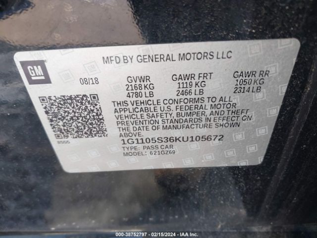 Photo 8 VIN: 1G1105S36KU105672 - CHEVROLET IMPALA 