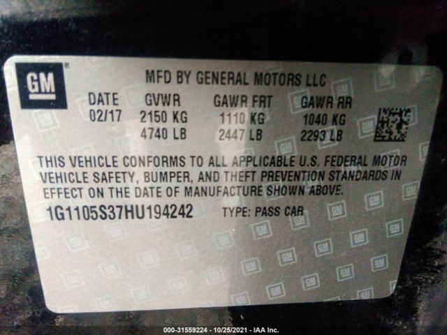 Photo 8 VIN: 1G1105S37HU194242 - CHEVROLET IMPALA 