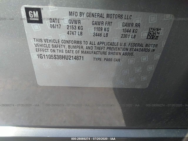 Photo 8 VIN: 1G1105S38HU214871 - CHEVROLET IMPALA 