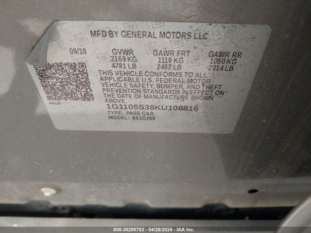 Photo 8 VIN: 1G1105S38KU108816 - CHEVROLET IMPALA 