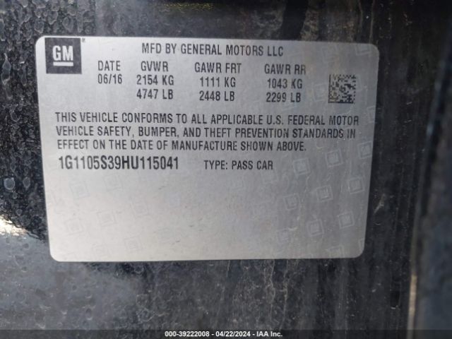 Photo 8 VIN: 1G1105S39HU115041 - CHEVROLET IMPALA 