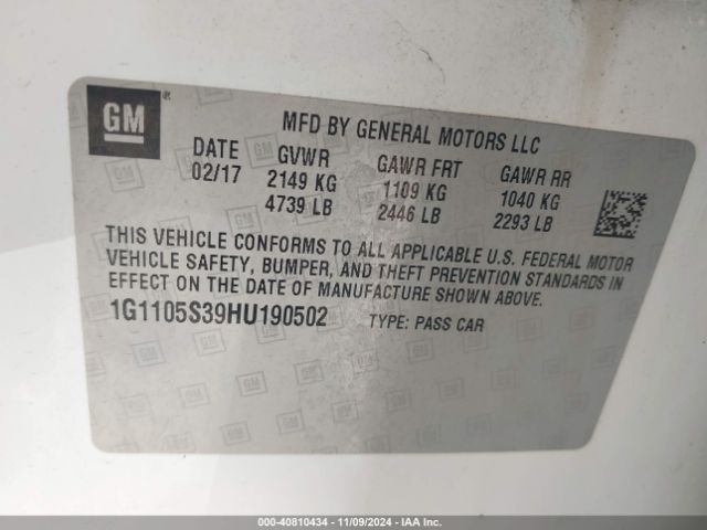 Photo 8 VIN: 1G1105S39HU190502 - CHEVROLET IMPALA 