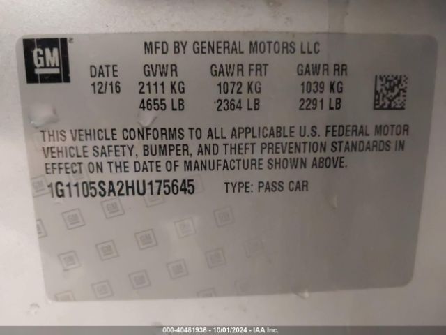 Photo 8 VIN: 1G1105SA2HU175645 - CHEVROLET IMPALA 