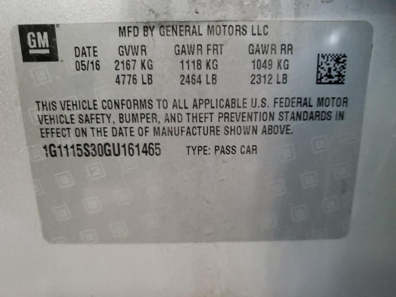 Photo 11 VIN: 1G1115S30GU161465 - CHEVROLET IMPALA 