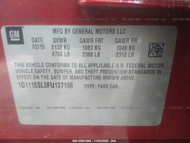 Photo 8 VIN: 1G1115SL0FU127198 - CHEVROLET IMPALA 