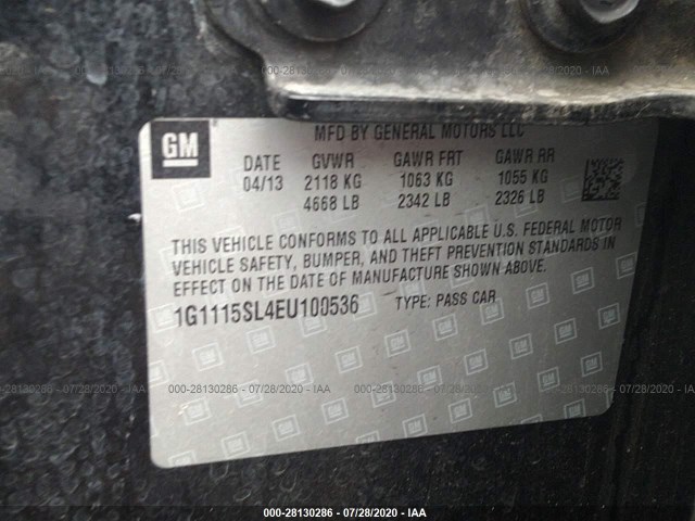 Photo 8 VIN: 1G1115SL4EU100536 - CHEVROLET IMPALA 