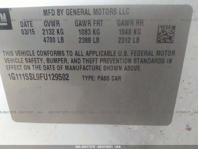 Photo 8 VIN: 1G1115SL9FU129502 - CHEVROLET IMPALA 