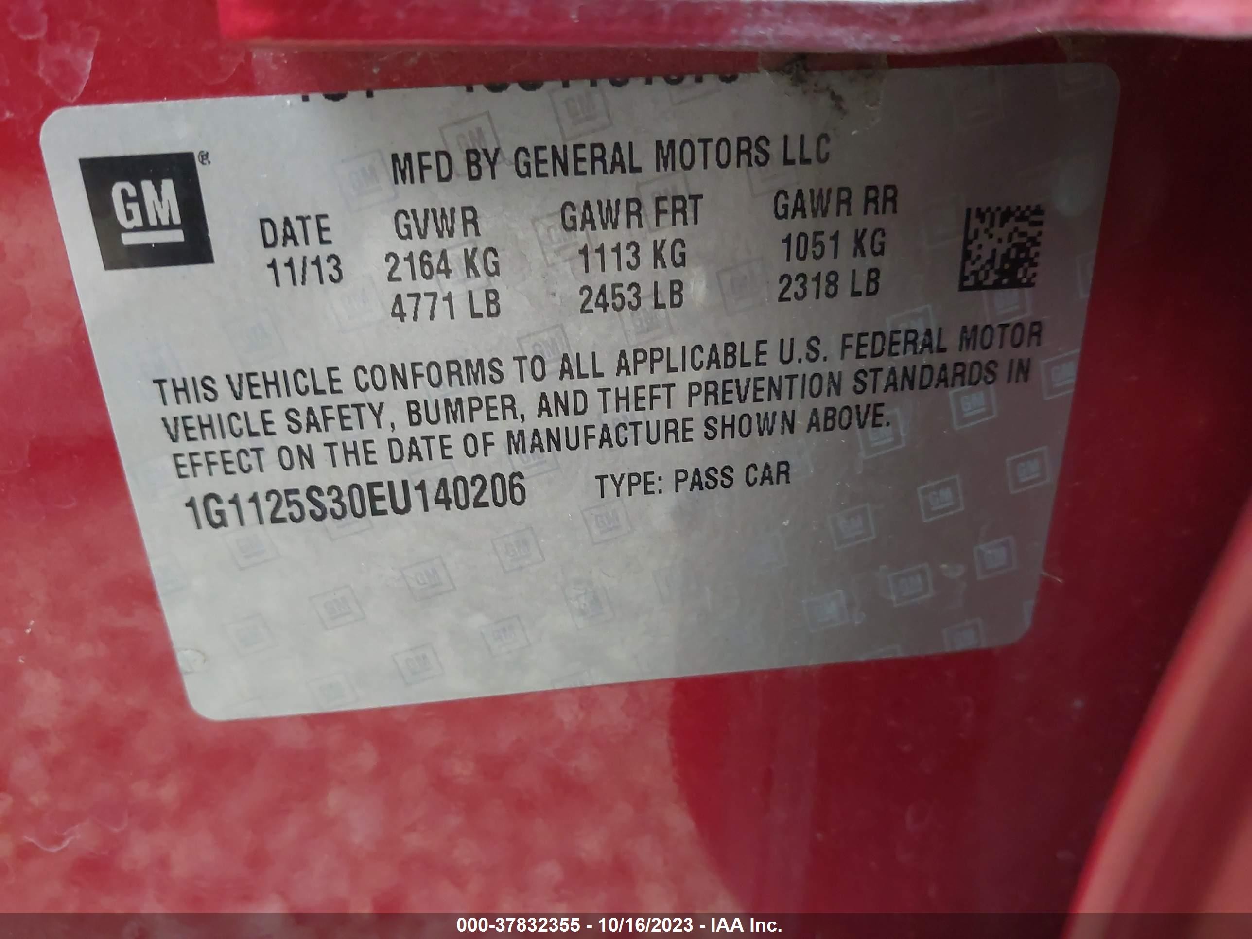 Photo 8 VIN: 1G1125S30EU140206 - CHEVROLET IMPALA 