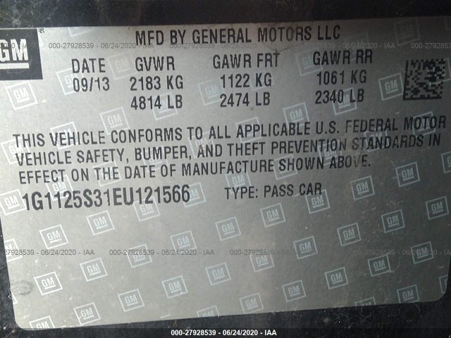 Photo 8 VIN: 1G1125S31EU121566 - CHEVROLET IMPALA 