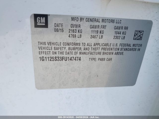 Photo 8 VIN: 1G1125S33FU147474 - CHEVROLET IMPALA 