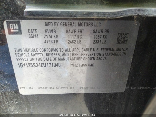 Photo 8 VIN: 1G1125S34EU171040 - CHEVROLET IMPALA 