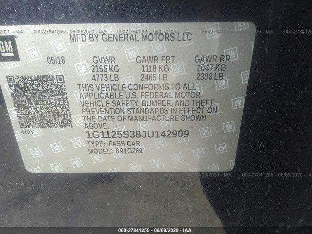 Photo 8 VIN: 1G1125S38JU142909 - CHEVROLET IMPALA 