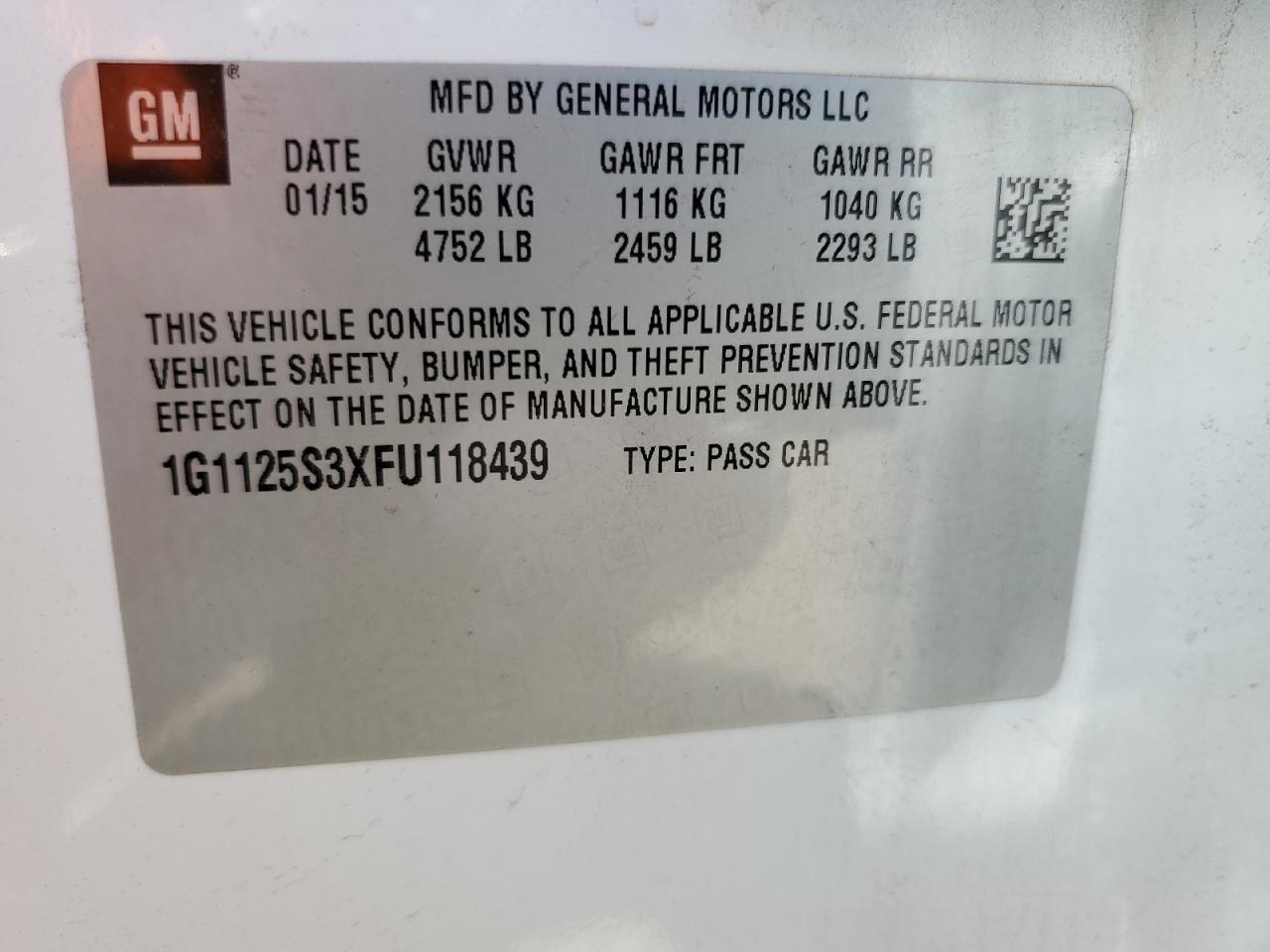 Photo 11 VIN: 1G1125S3XFU118439 - CHEVROLET IMPALA 