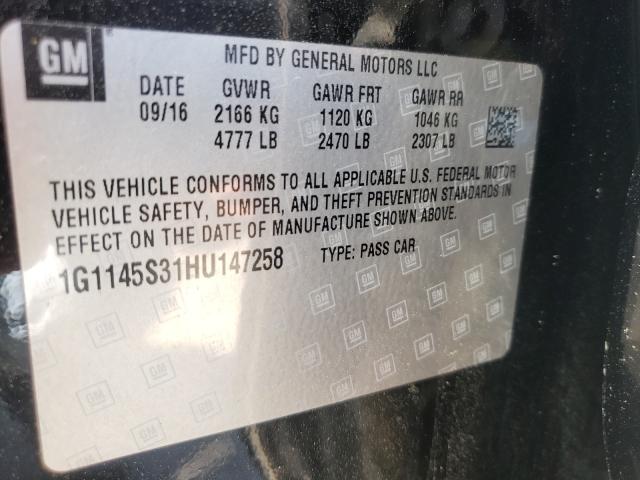 Photo 9 VIN: 1G1145S31HU147258 - CHEVROLET IMPALA PRE 