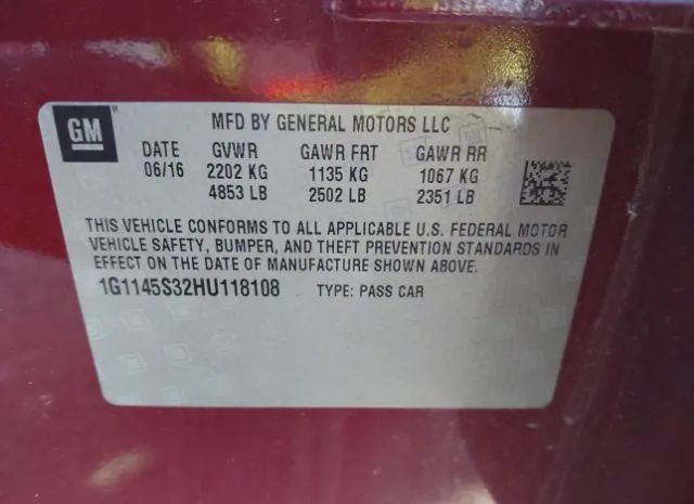 Photo 8 VIN: 1G1145S32HU118108 - CHEVROLET IMPALA 