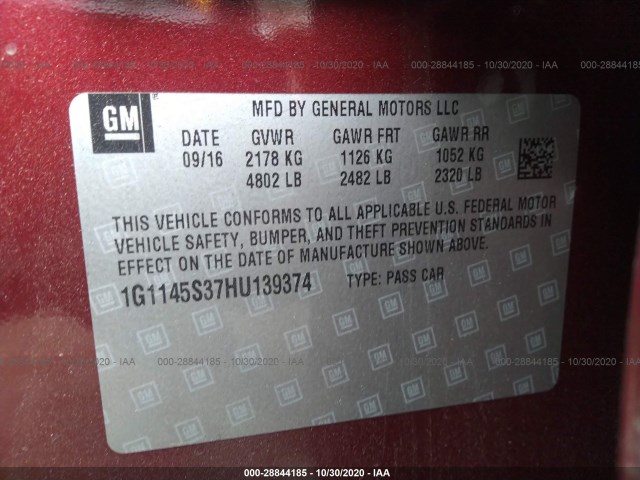 Photo 8 VIN: 1G1145S37HU139374 - CHEVROLET IMPALA 