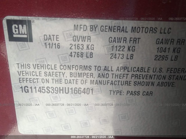 Photo 8 VIN: 1G1145S39HU166401 - CHEVROLET IMPALA 