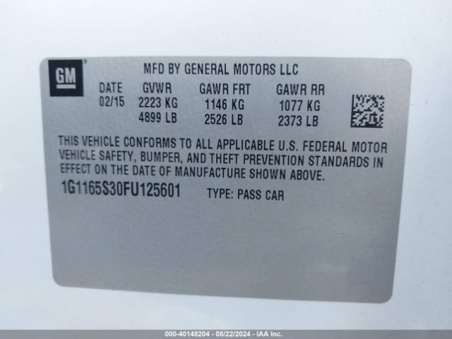 Photo 8 VIN: 1G1165S30FU125601 - CHEVROLET IMPALA 