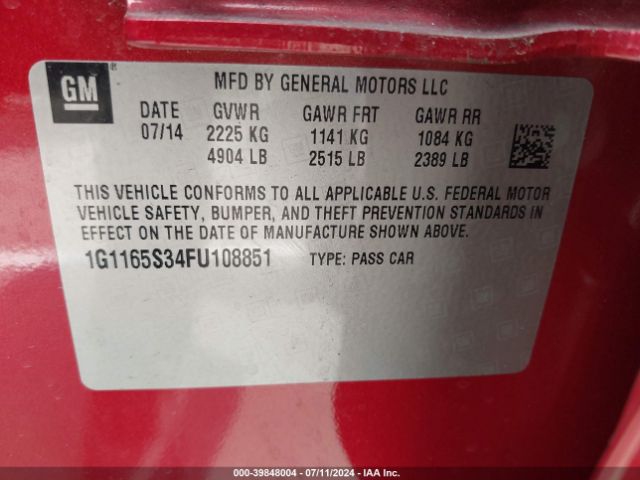 Photo 8 VIN: 1G1165S34FU108851 - CHEVROLET IMPALA 