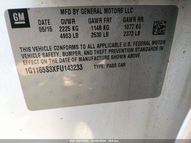 Photo 8 VIN: 1G1165S3XFU143233 - CHEVROLET IMPALA 