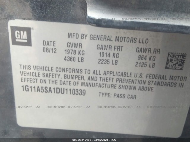 Photo 8 VIN: 1G11A5SA1DU110339 - CHEVROLET MALIBU 