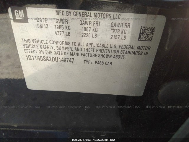 Photo 8 VIN: 1G11A5SA2DU149747 - CHEVROLET MALIBU 