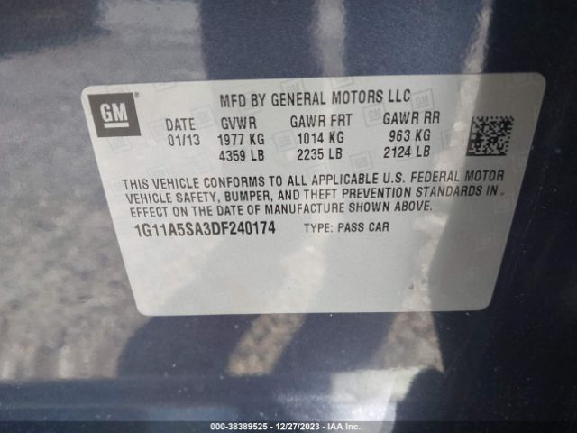 Photo 8 VIN: 1G11A5SA3DF240174 - CHEVROLET MALIBU 