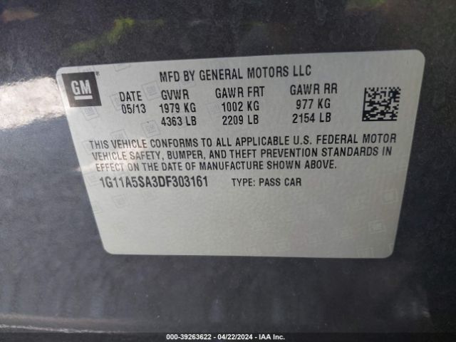 Photo 8 VIN: 1G11A5SA3DF303161 - CHEVROLET MALIBU 