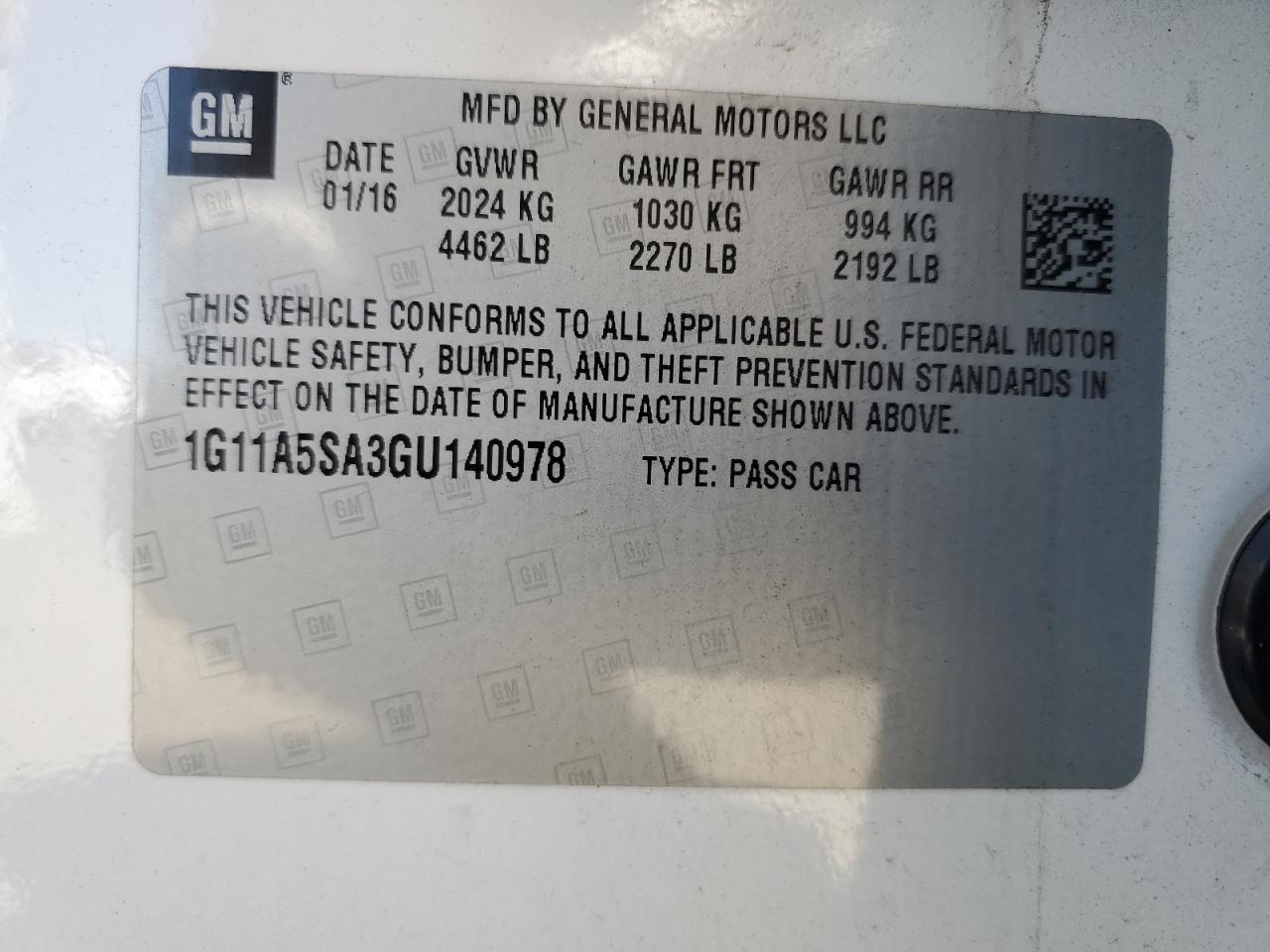 Photo 11 VIN: 1G11A5SA3GU140978 - CHEVROLET MALIBU 