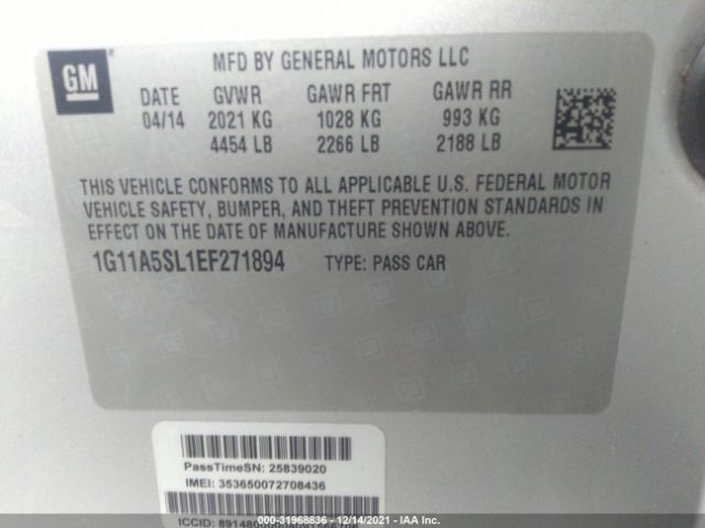 Photo 8 VIN: 1G11A5SL1EF271894 - CHEVROLET MALIBU 