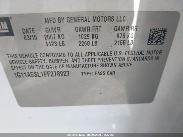 Photo 8 VIN: 1G11A5SL1FF278927 - CHEVROLET MALIBU 