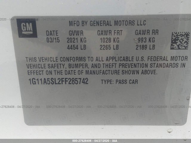 Photo 8 VIN: 1G11A5SL2FF285742 - CHEVROLET MALIBU 