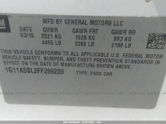 Photo 8 VIN: 1G11A5SL2FF289239 - CHEVROLET MALIBU 