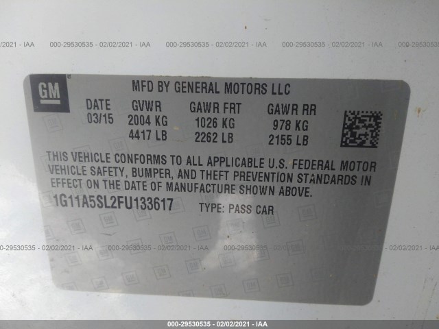 Photo 8 VIN: 1G11A5SL2FU133617 - CHEVROLET MALIBU 