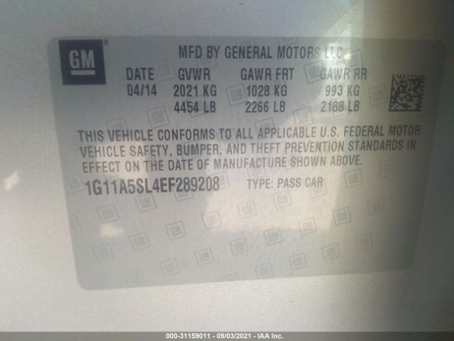 Photo 8 VIN: 1G11A5SL4EF289208 - CHEVROLET MALIBU 