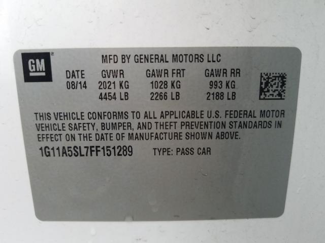 Photo 9 VIN: 1G11A5SL7FF151289 - CHEVROLET MALIBU LS 