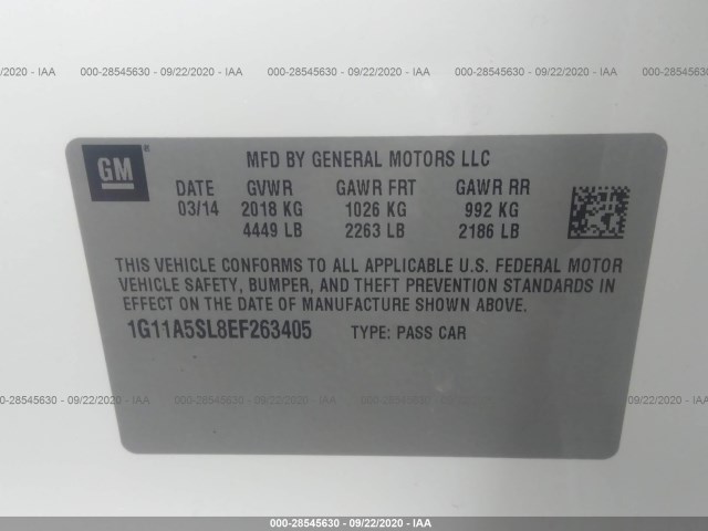 Photo 8 VIN: 1G11A5SL8EF263405 - CHEVROLET MALIBU 