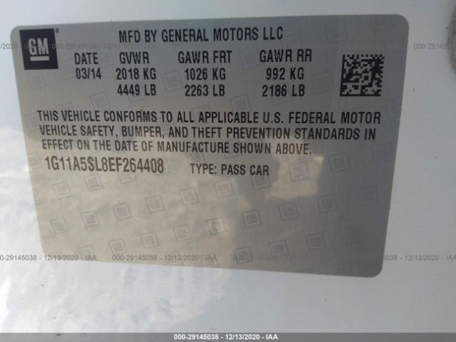 Photo 8 VIN: 1G11A5SL8EF264408 - CHEVROLET MALIBU 