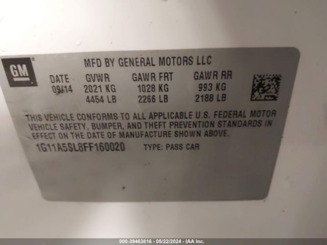 Photo 8 VIN: 1G11A5SL8FF160020 - CHEVROLET MALIBU 