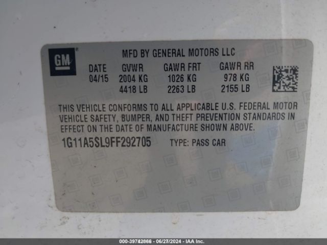 Photo 8 VIN: 1G11A5SL9FF292705 - CHEVROLET MALIBU 