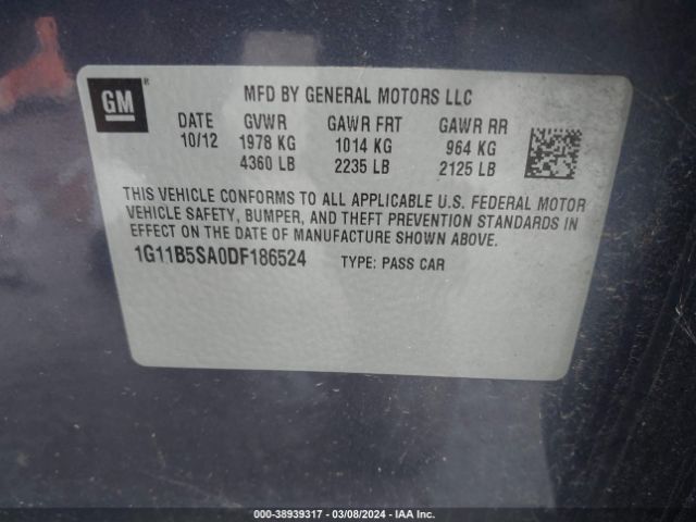 Photo 8 VIN: 1G11B5SA0DF186524 - CHEVROLET MALIBU 