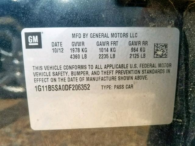 Photo 9 VIN: 1G11B5SA0DF206352 - CHEVROLET MALIBU 