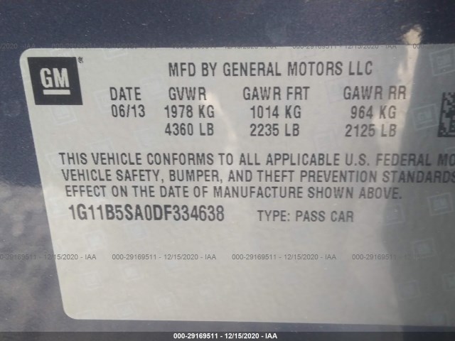 Photo 8 VIN: 1G11B5SA0DF334638 - CHEVROLET MALIBU 