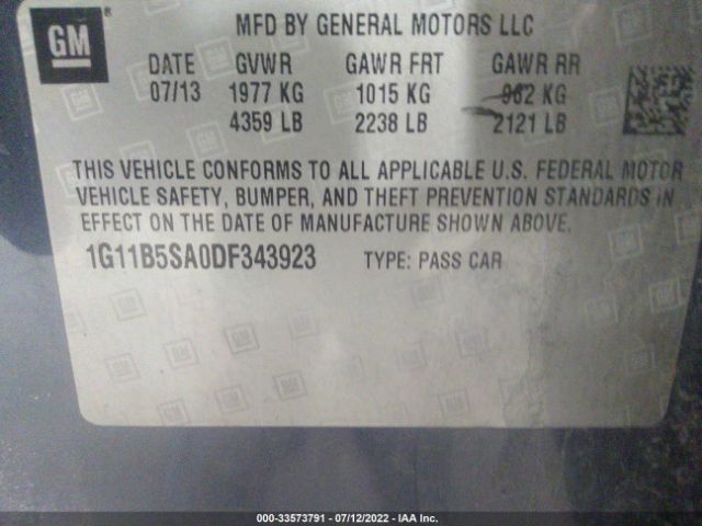 Photo 8 VIN: 1G11B5SA0DF343923 - CHEVROLET MALIBU 