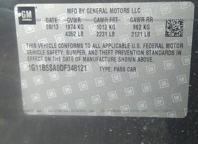 Photo 8 VIN: 1G11B5SA0DF348121 - CHEVROLET MALIBU 