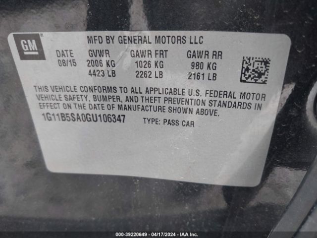 Photo 8 VIN: 1G11B5SA0GU106347 - CHEVROLET MALIBU LIMITED 