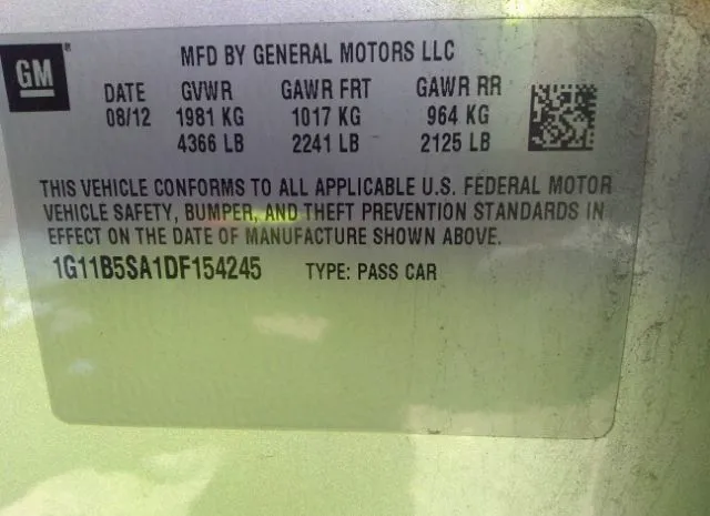 Photo 8 VIN: 1G11B5SA1DF154245 - CHEVROLET MALIBU 