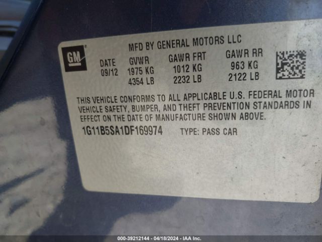 Photo 8 VIN: 1G11B5SA1DF169974 - CHEVROLET MALIBU 