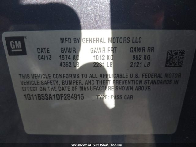 Photo 8 VIN: 1G11B5SA1DF284915 - CHEVROLET MALIBU 